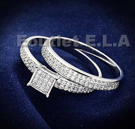 ELEGANT 0.52ct CZ SOLID SILVER WEDDING SET-SIZE 7/8